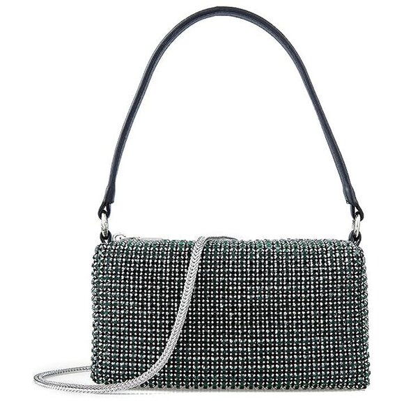 Rhinestone Purse Silver Evening Bag Sparkly ,Dark Green